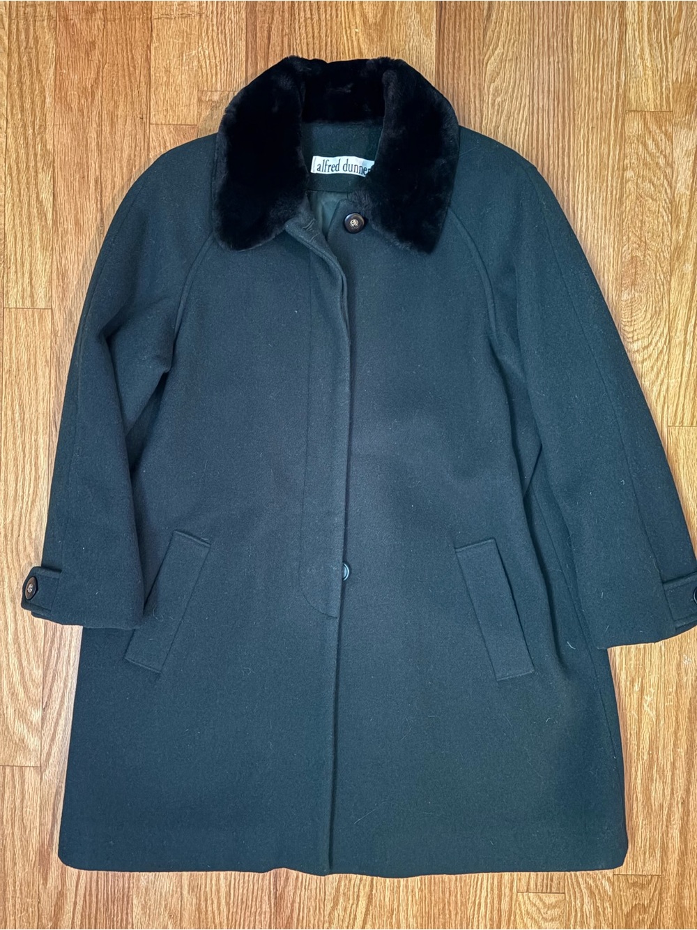 Alfred Dunner Black Wool Pea Coat with Faux Fur Collar